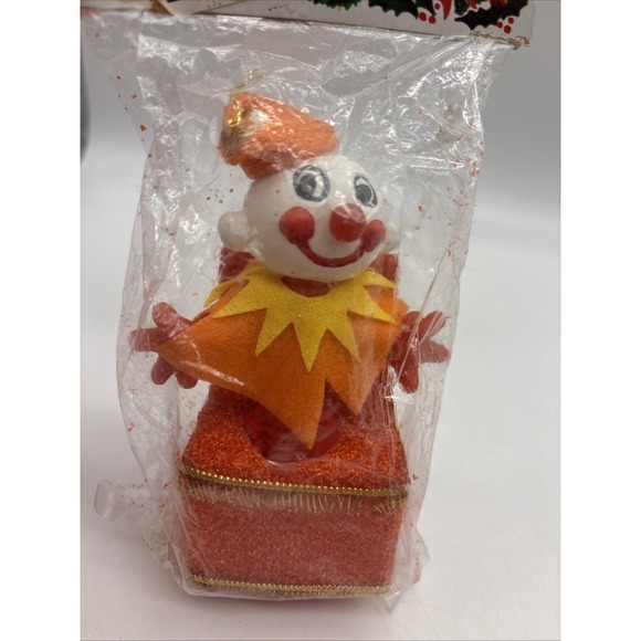 Vtg Plastic Clown Jack in the Box Christmas Tree Ornament Holiday Hong Kong NOS - Picture 3 of 11